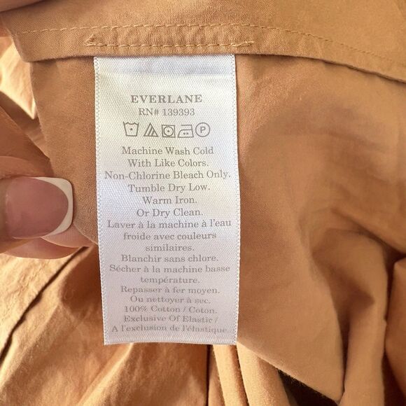EVERLANE The Poplin Tiered Dress Caramel‎ Sz S Beige Ruffle Hem V Neck Peasant - Picture 10 of 11